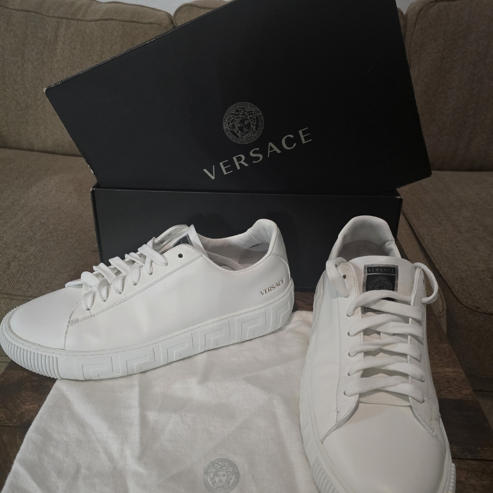 Versace Men's White Sneakers with Embossed Design